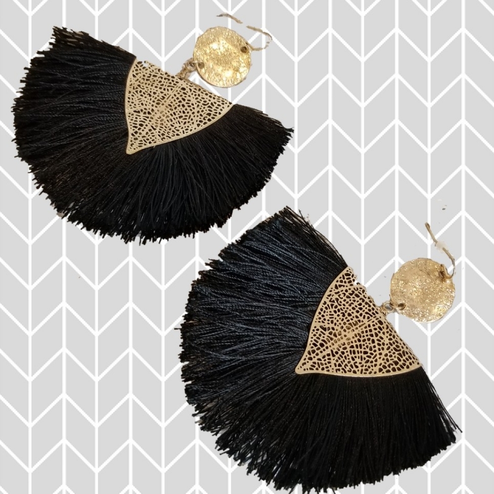 Black Gold Fringe Statement Earrings by Noonday